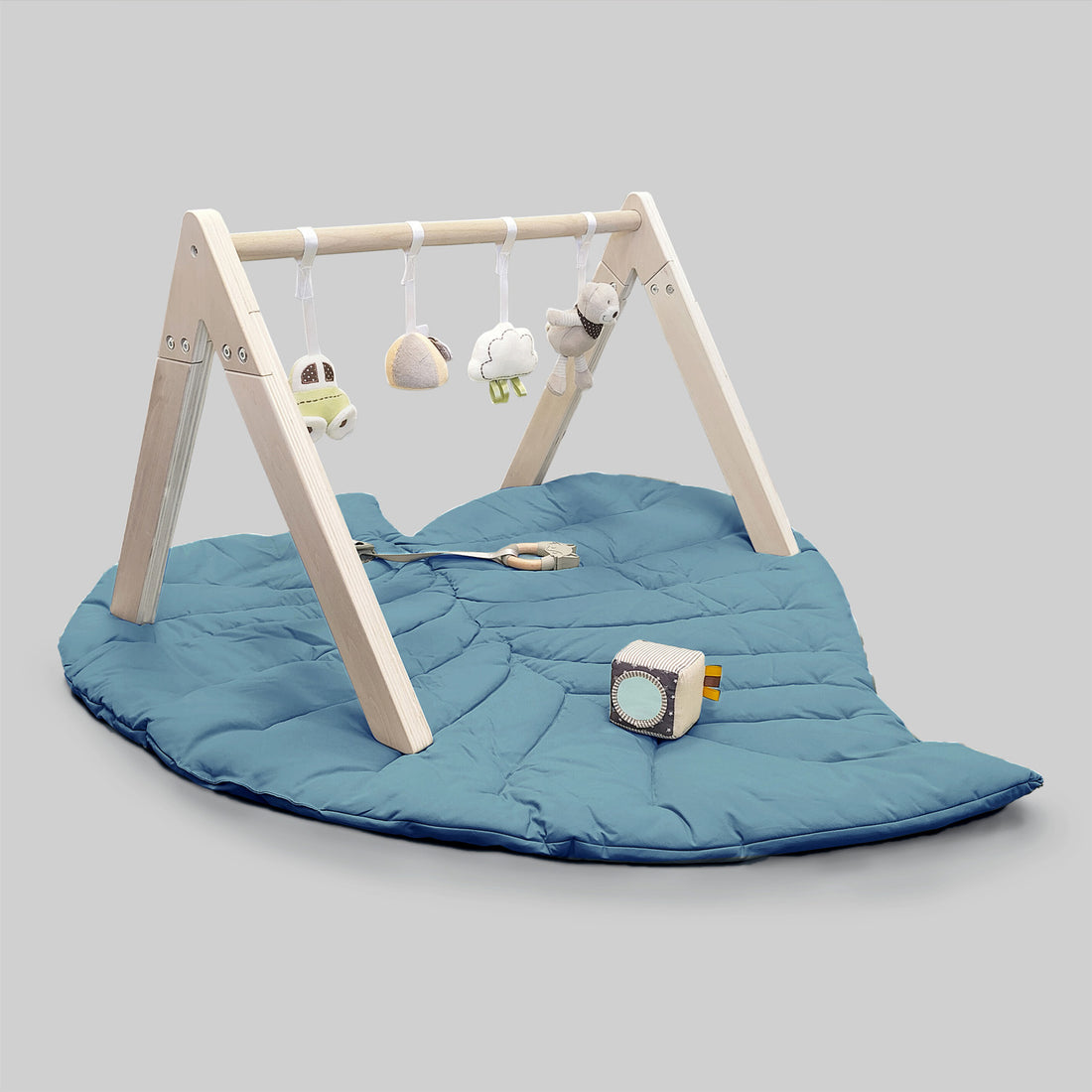 Baby Playmat with Activity Wooden Gym Toy Set Safari Theme - Blue