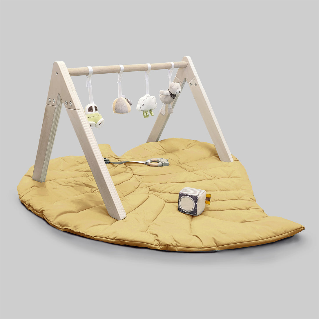 Leaf Playmat with Baby Gym Toy Set Safari Theme - Mustard