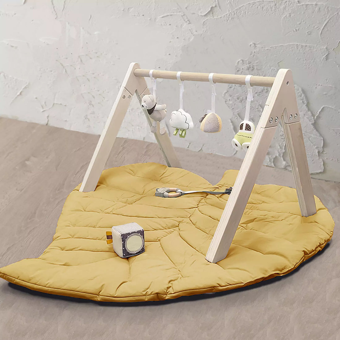 Leaf Playmat with Baby Gym Toy Set Safari Theme - Mustard