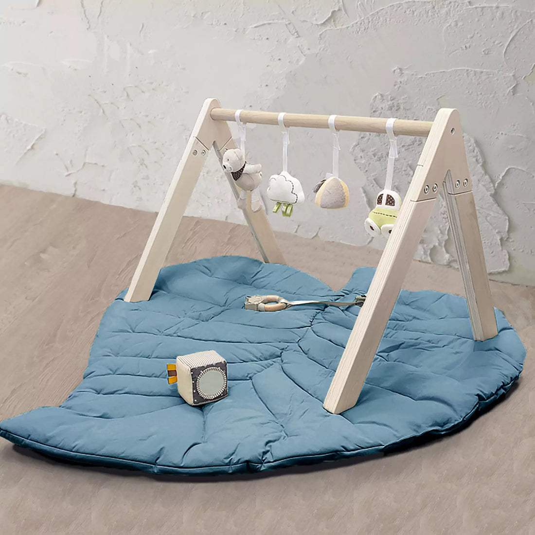 Baby Playmat with Activity Wooden Gym Toy Set Safari Theme - Blue