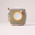 Top-angled view of the lightweight MiniDream Soft Activity Cube emphasizing the round, baby-safe mirror designed for early self-recognition.