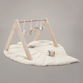 Organic Baby Playmat with Wooden Gym Toy Set, Moon and Star Theme - White