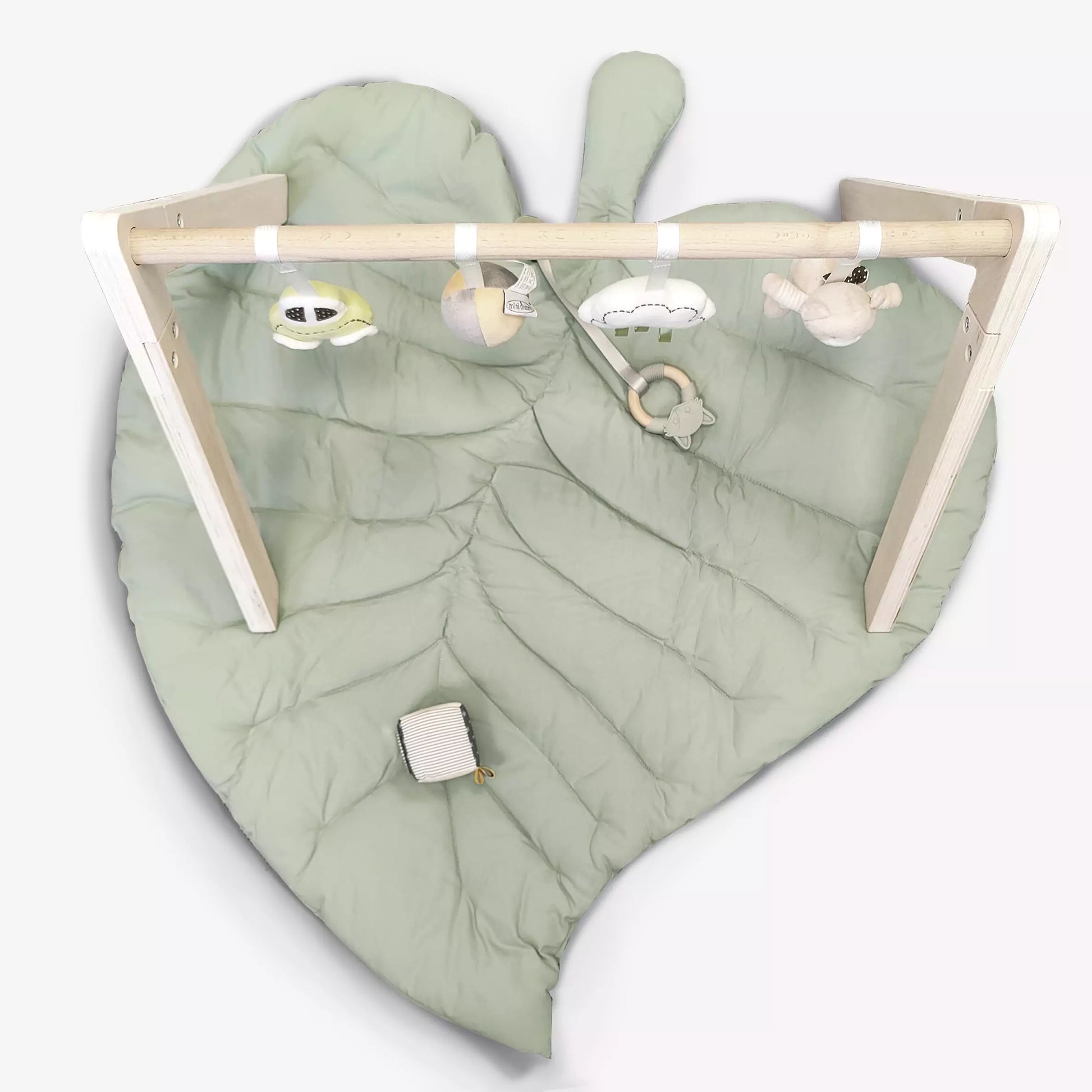 Leaf Play Mat with Wooden Baby Gym Hanging Toys Green