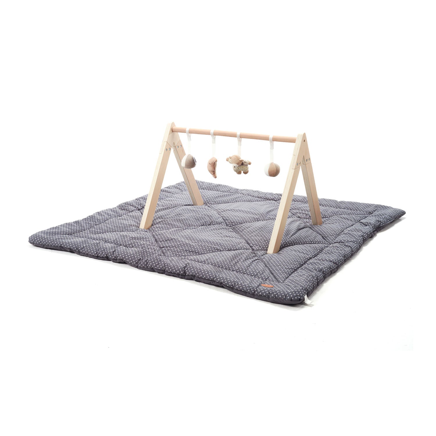 MiniDream Baby Play Gym Mat - Large Square Playmat & Wooden Gym